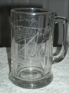 Vintage The Nina Etched Glass Beer Mug Cup Columbus Voyage Nautical Ship - Picture 1 of 6