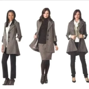 CABI Shakespeare Coat Womens 4 Black Gray Tweed $169 Designer Swing Button EUC - Picture 1 of 8
