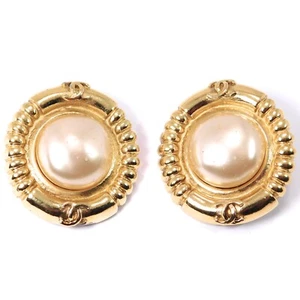SELTENE CHANEL OHRRINGE GOLD VERGOLDETE PERLE CABOCHON CLIP RÜCKSEITE - Bild 1 von 4