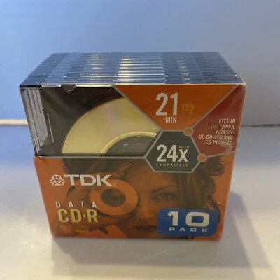 TDK Data CD-R Disc 10 Pack NEW 21 Min CD-RW Digital Cameras MP3 Computer Writers - Image 1 of 4