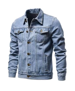 2024 Autumn Men Solid Denim Jackets Fashion Motorcycle Vintage - Picture 1 of 7