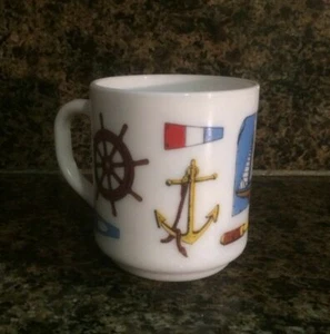 Vintage R. Carman Nautical Sailing Theme Milk Glass Mug France Coffee Cup (34) - Picture 1 of 4