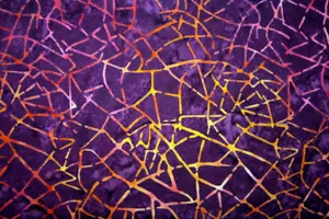ABSTRACT BATIK CRACKED ICE IN PURPLE AND YELLOW - 100% COTTON FABRIC - Picture 1 of 4