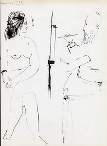 Great 1954 PICASSO NUDE Human Comedie Print "Artist and Seated Nude" FRAMED COA - Picture 1 of 2