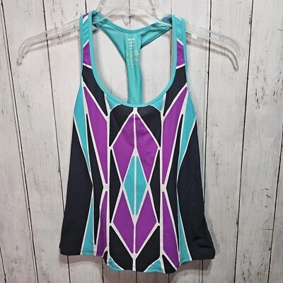 Camiseta de natación Tankini Title Nine para mujer talla pequeña espalda deportiva púrpura verde azulado gris Foto 1 de 4