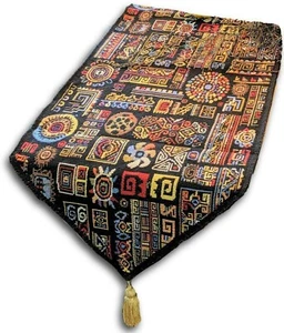 DaDa Bedding Ethnic Ornament Geometric Shapes Black Tapestry Dining Table Runner - Picture 1 of 7