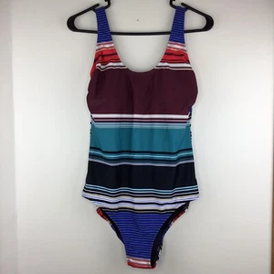 Costume intero donna blu costiero rosso blu a righe nuovo con etichetta M(8-10) - Foto 1 di 9