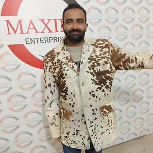 Cowhide Leather Blazer Men’s Pony Skin Hair on Western Jacket Real Fur Coat - Picture 1 of 10
