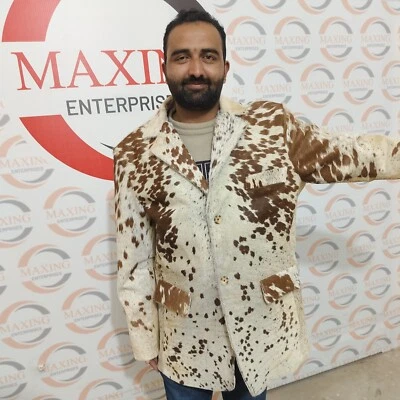 Cowhide Leather Blazer Men’s Pony Skin Hair on Western Jacket Real Fur Coat - Image 1 of 4