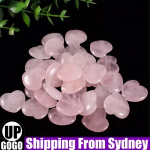 20X Heart Shaped Natural Rose Quartz Crystal Palm Healing Love Gemstone Pink AUS - Picture 1 of 12