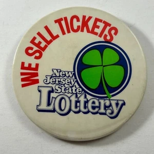 New Jersey State Lottery Pinback Button We Sell Tickets Shamrock - Picture 1 of 4