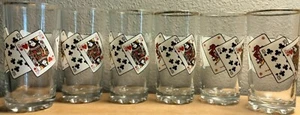 Vintage glassware set of 6 The Jolly Joker Poker playing card cocktail glasses - Picture 1 of 8