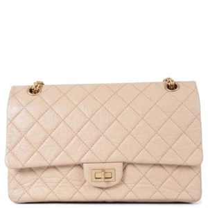 69544 auth CHANEL nude Aged leather 2.55 REISSUE 226 LARGE Shoulder Bag - Picture 1 of 9