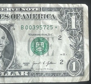 (SELTENER STERNSCHEIN!) 1 $ Star Note Seriennummer B00395725 * Serie 2021 *500K* - Bild 1 von 4