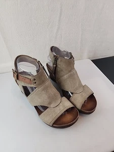  Sandalias de tacón de cuña de cuero beige guijarro MIZ MOOZ SCOUT para mujer talla 7,5 - Imagen 1 de 9