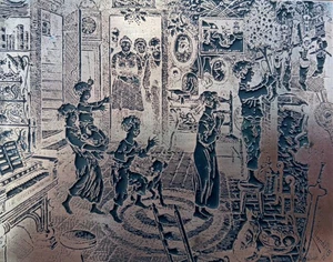 Placa de impresión de cobre escena matutina de Navidad detalle fino firmada Bushnell 1933 - Imagen 1 de 13