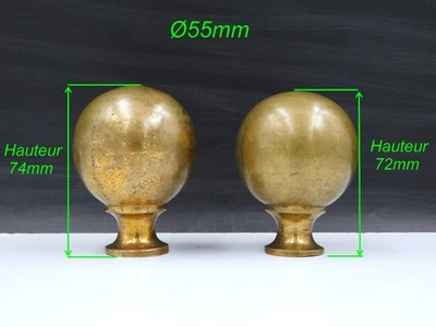 Ø55mm Lot 2 anciennes Boules en Bronze,Embout,Lit,Barre à Rideau,Escalier,Chenet - Photo 1/4