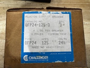 New GTE Sylvania ZINSCO Challenger QFP24 3 pole 125 amp 240v Circuit Breaker “AK - Picture 1 of 1