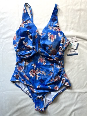 ¡Nuevo! Traje de baño American Beach for Maurices para mujer 1X de una pieza azul floral acanalado Foto 1 de 4