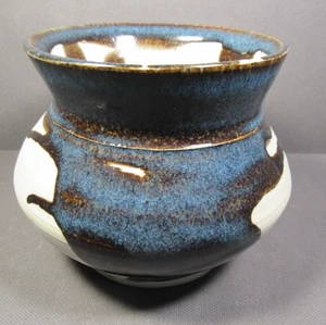 Studio Kunst Keramik Vase blau Tropfglasur & unglasiert 5" x 3,5" signiert 2000 - Bild 1 von 8