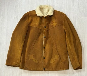 Vintage 60s Brown Suede Sherpa Lined Rancher Jacket Size 36 Cowboy Western Texas - Picture 1 of 8