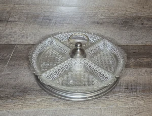 Plato de caramelo de cuatro secciones vintage plateado y vidrio o bandeja de relish mediados de siglo - Imagen 1 de 16