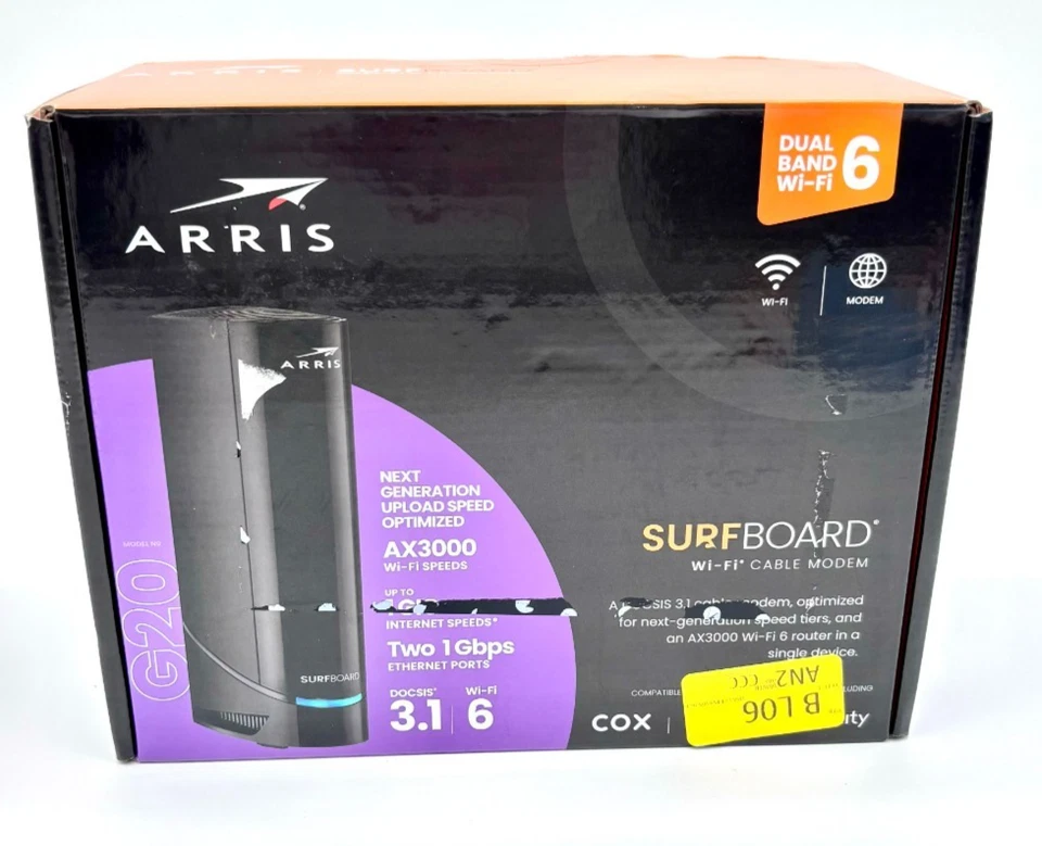 ARRIS SURFboard G20 AX3000 DOCSIS 3.1 Wi-Fi 6 Cable Modem: 1000 Mbps Dual Band - Image 1 of 4