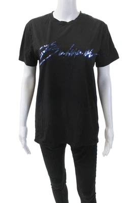 Balmain Womens Short Sleeve Crew Neck Metallic Logo Tee Shirt Black Size Medium - image 1 of 4