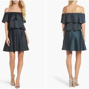 Eliza J Off the Shoulder Popover Dress Dark Green Size 8 NEW - Picture 1 of 12