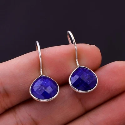 Pietra preziosa lunetta lapislazzuli in argento sterling 925 orecchino... - Immagine 1 di 4