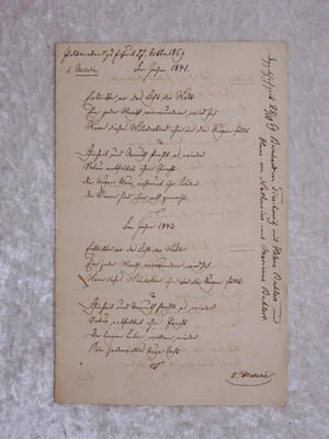 Antique Document Lyrics Double Wedding Bernhard Tischowitz Et Al. - Vintage 1842 - Image 1 of 3
