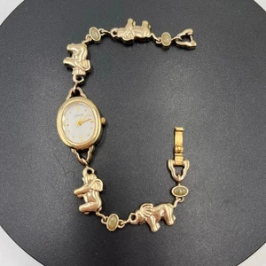 Lenox Vintage Sterling Silver Vermeil Elephant Trunk Up Jade Cabochon Watch 6.5” - Picture 1 of 12