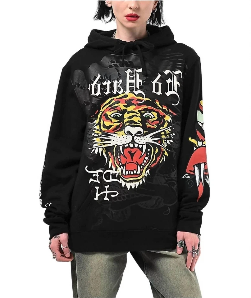 Sudadera con capucha Ed Hardy Tiger Head estrás negra Foto 1 de 1