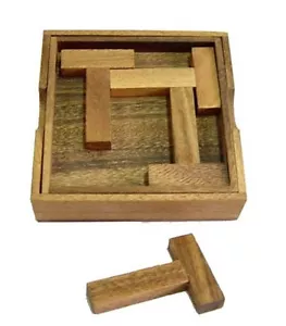 Vier T's Holz Brainteaser Puzzle mit Box und Cover - Bild 1 von 4