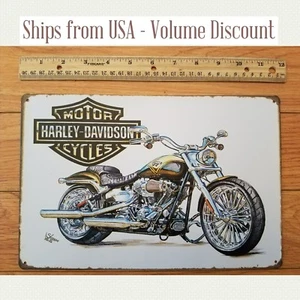 Chrome Harley Sign Chrome Harley Davidson Metal Sign Chrome Motorcycle Sign Art - Picture 1 of 3