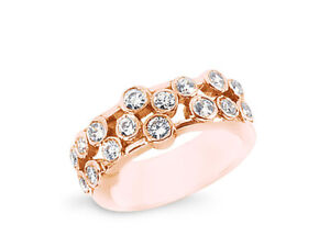 Bague bracelet de mariage diamant 1,07 ct or rose 14 carats lunette ronde coupe brillante H SI2