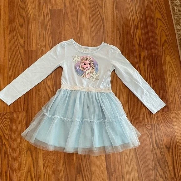 Vestido Princesa Azul Disney Talla 5 Encaje Copos de Nieve Frozen Foto 1 de 4
