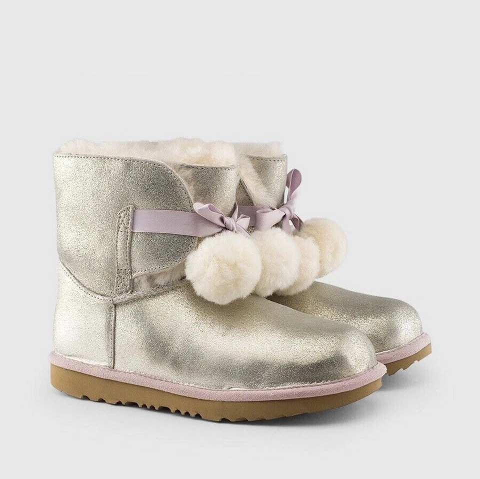 UGG Australia Youth 6m Gita Metallic Pom Pom BOOTS UGGpure Gold Pink