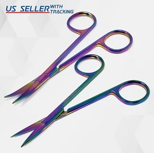 Iris Dissecting Scissors 4.5" with Multi Color Rainbow Plasma Titanium Coating - Picture 1 of 6