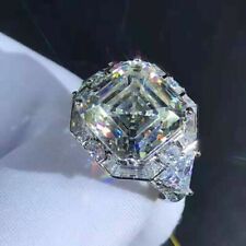 4.50 Ctw Asscher Cut Moissanite Halo Engagement Ring Solid 14K White Gold