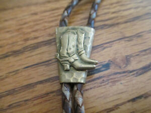 Brown Leather Cowboy Boot Bolo Tie