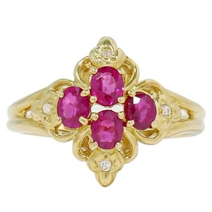 Anillo Rubí 0.84ct Diamante 0.03ct Oro Amarillo K18 EE. UU. 6 3.8g - Imagen 1 de 9