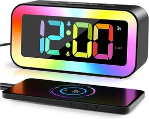 Digital Alarm Clock, RGB Colorful LED Clock, Alarm Clocks Bedside USB Powered - Picture 1 of 8