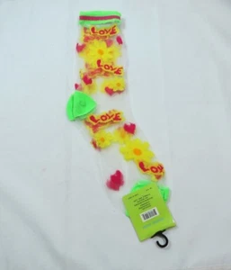 Womens Floral Hearts Love Yellow SHEER Fashion Crew Socks size 9-11 Lime Trim  - Picture 1 of 3