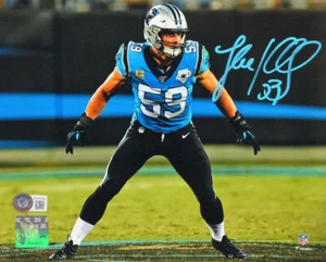 Luke Kuechly Autographed Panthers Stance 8x10 FP Photo- Beckett W *Teal - Picture 1 of 7
