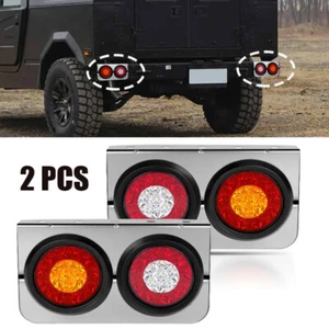 2x 4 Inch Round 32LED Red Amber LED Turn Stop Brake Trailer Tail Lights Truck RV - Picture 1 of 16