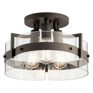 Kichler Colmar 14" 3 Light Farmhouse Semi Flush Bronze Ceiling Light - Picture 1 of 8