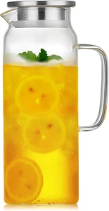 53 Oz Glass Pitcher with Lid and Spout, Water Jug, 1250Ml Carafe for Hot/Cold Wa - Picture 1 of 9