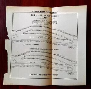 1877 Slim Island and Bedford Bars Illinois River Improvement Map - Picture 1 of 1