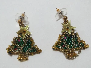 Pendientes colgantes de árbol de Navidad con cuentas de semillas de vidrio con estrella nuevos días festivos - Imagen 1 de 2